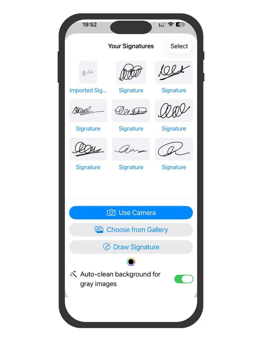 Choose from many signatures at one place